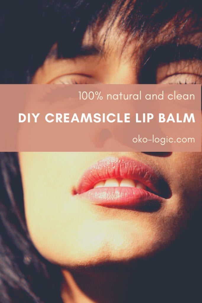 woman wearing natural lip balm recipe in the text