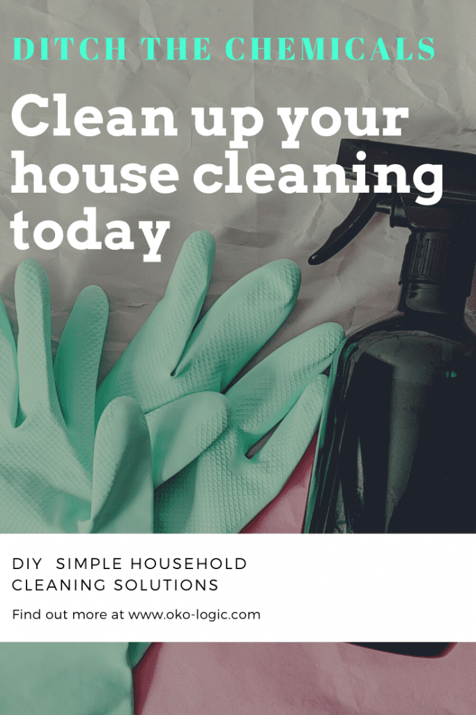 green clean household cleaning pin with gloves and a spray bottle