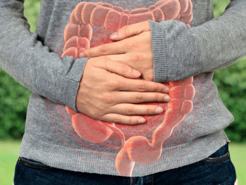 twisted bowel image on photo of man's belly
